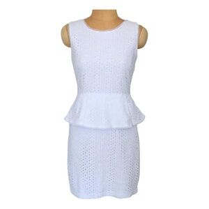 BCBG White Eyelet Peplum Dress